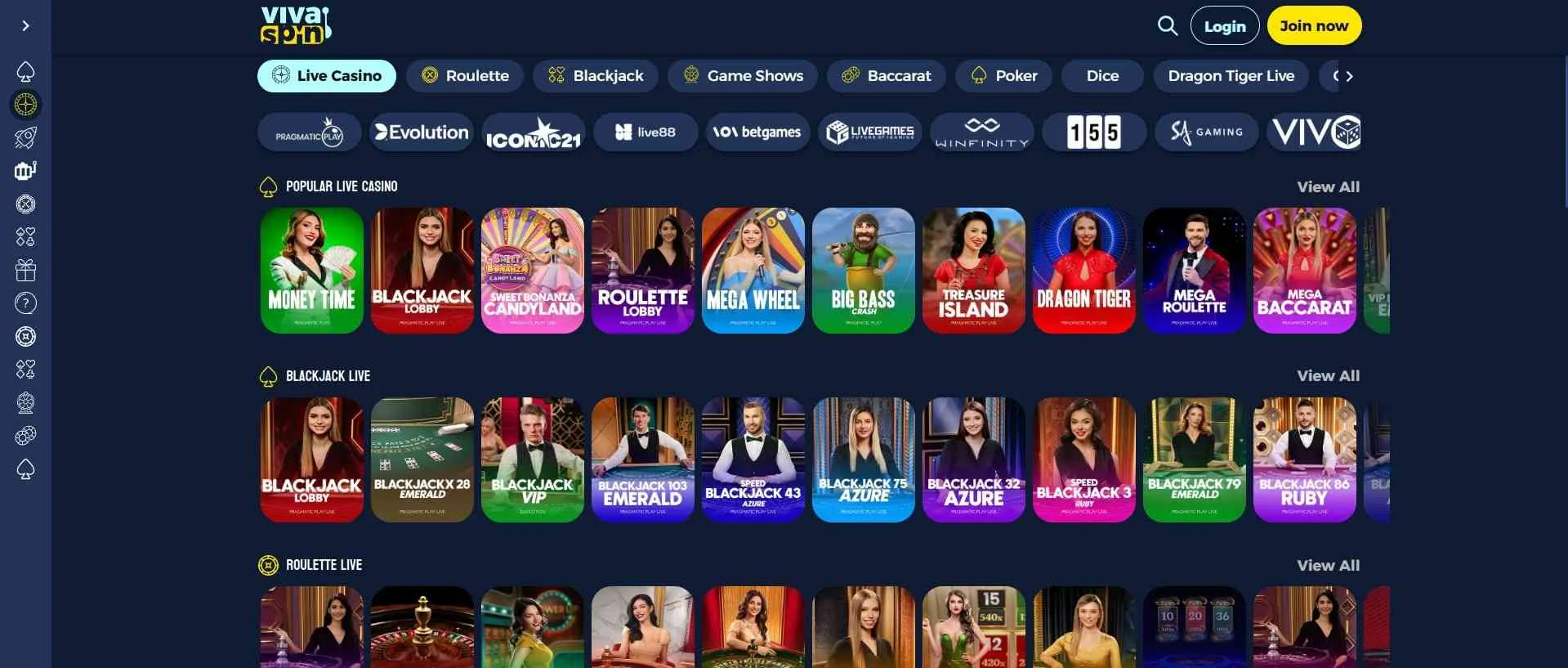 VivaSpin Casino live casino games