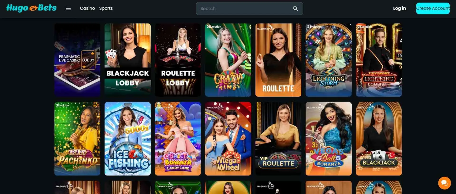 HugoBets live casino games