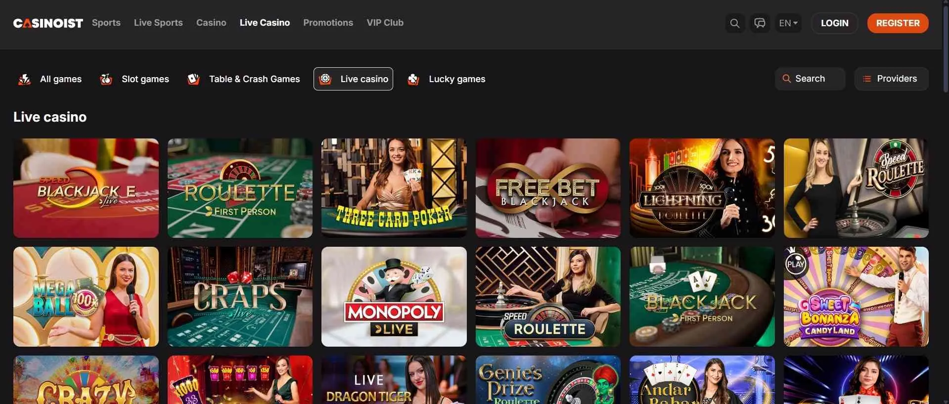 Casinoist live dealer games