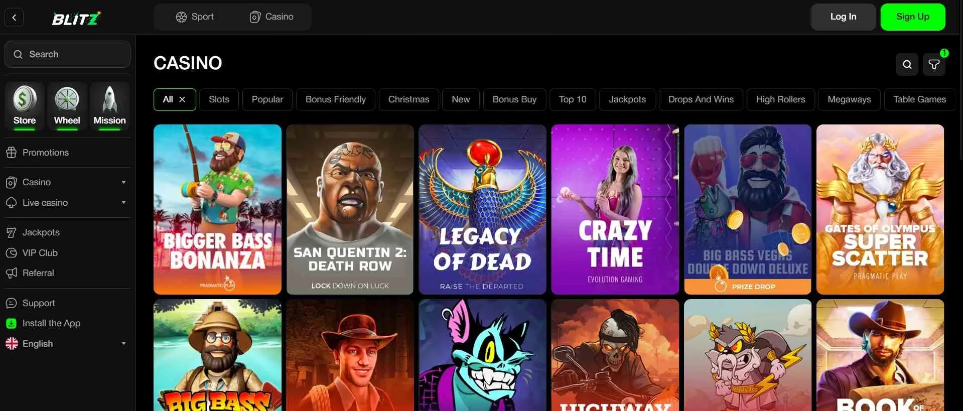 BlitzGo Casino collection of casino games