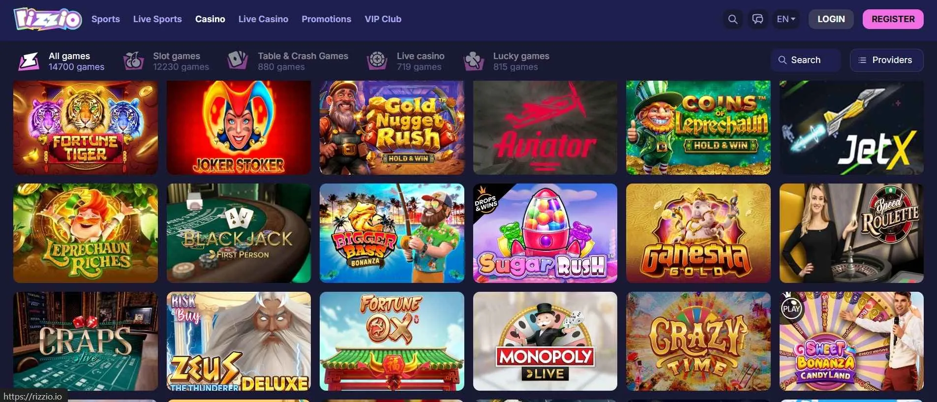 Rizzio Casino collection of casino games