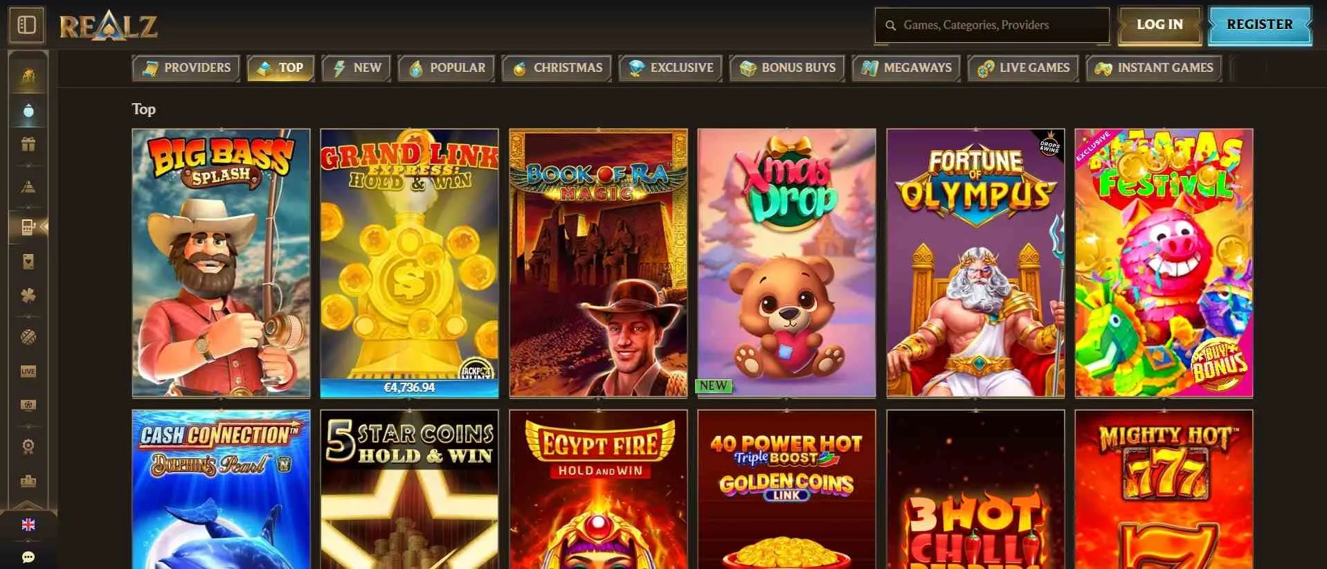 Realz Casino collection of games
