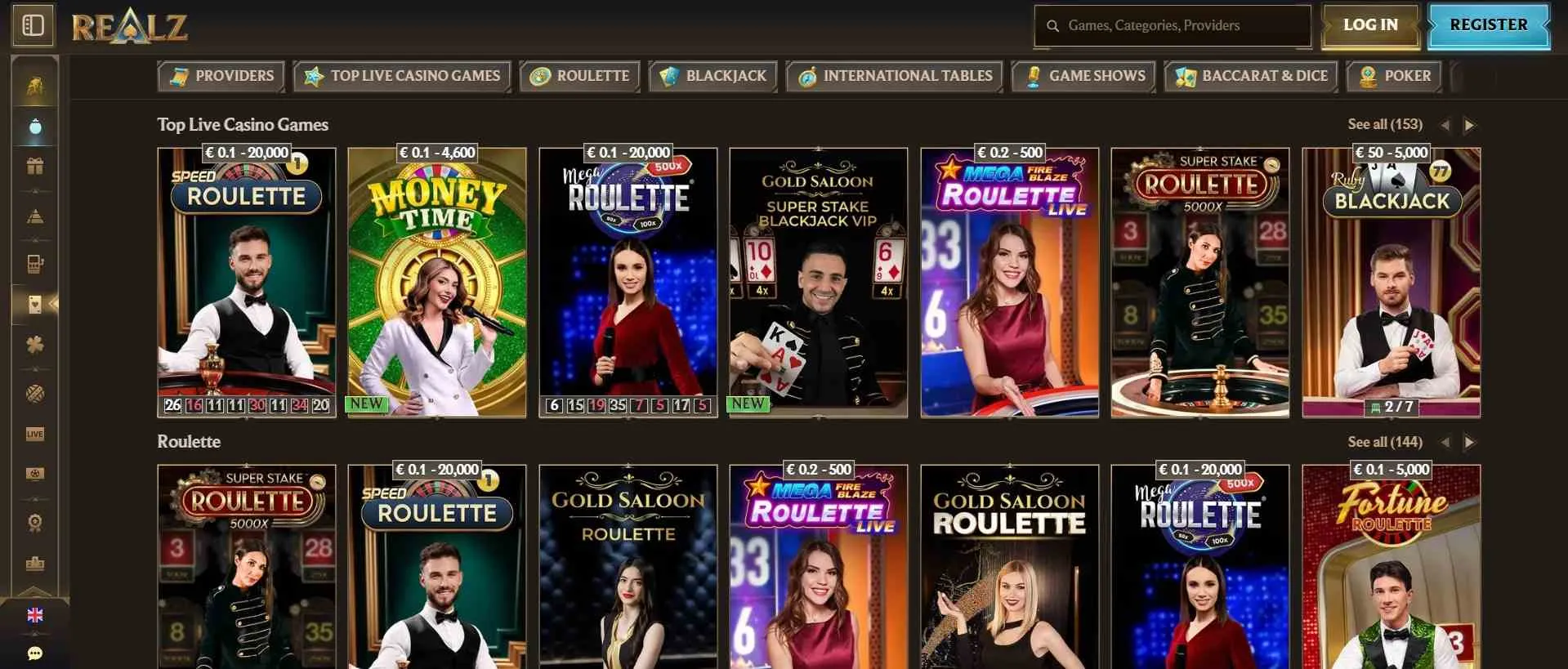 Realz live casino games