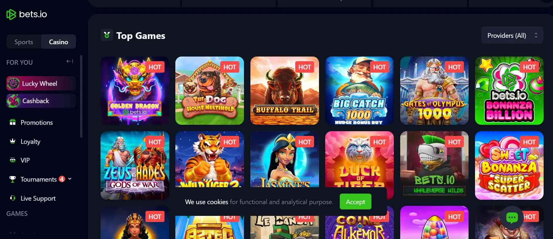 Bets.io Casino collection of games