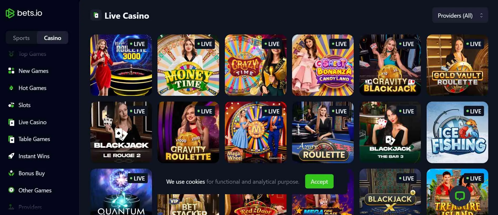 Bets.io live casino games