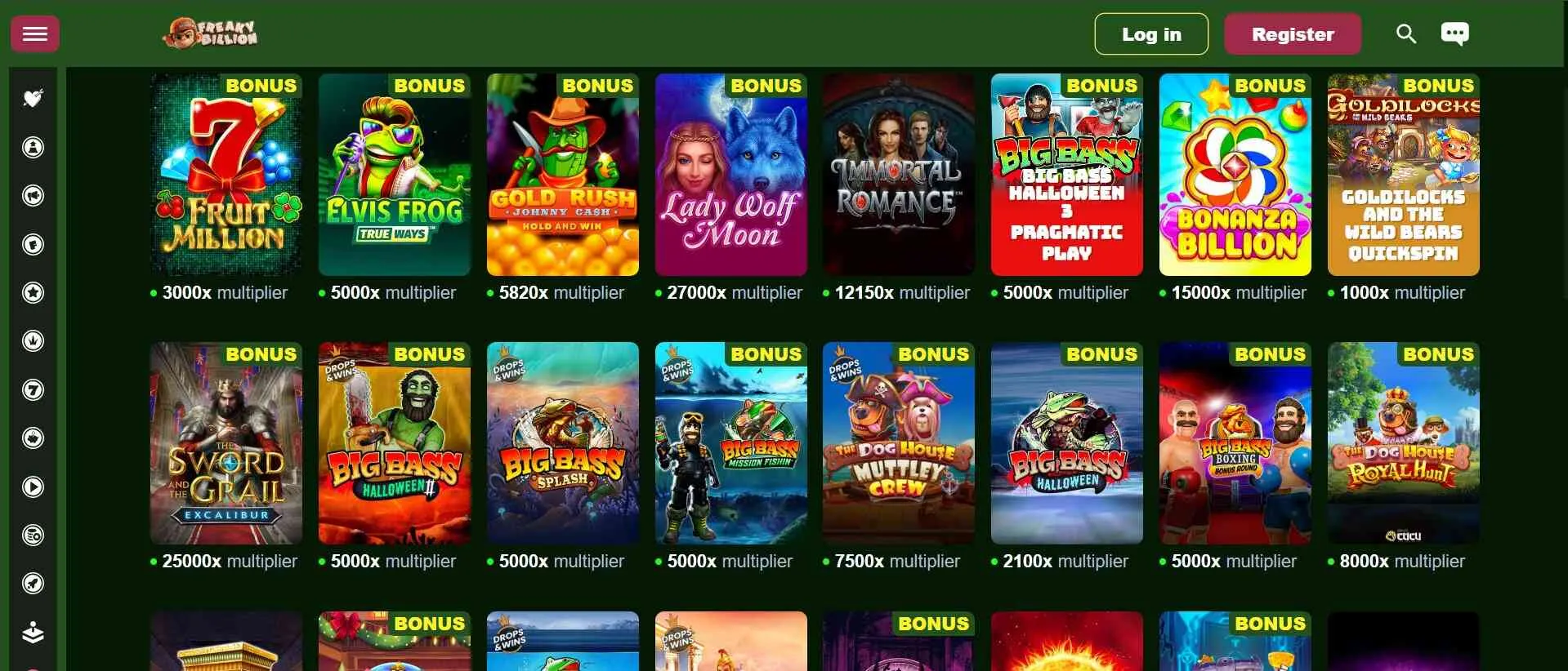 FreakyBillion collection of casino games