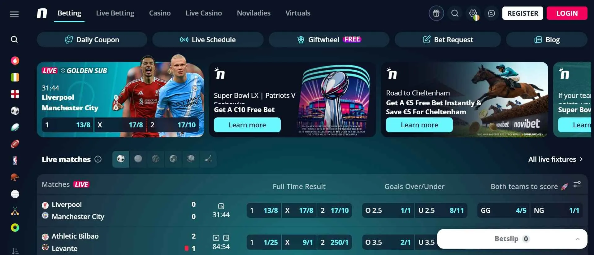 Novibet Sportsbook homepage