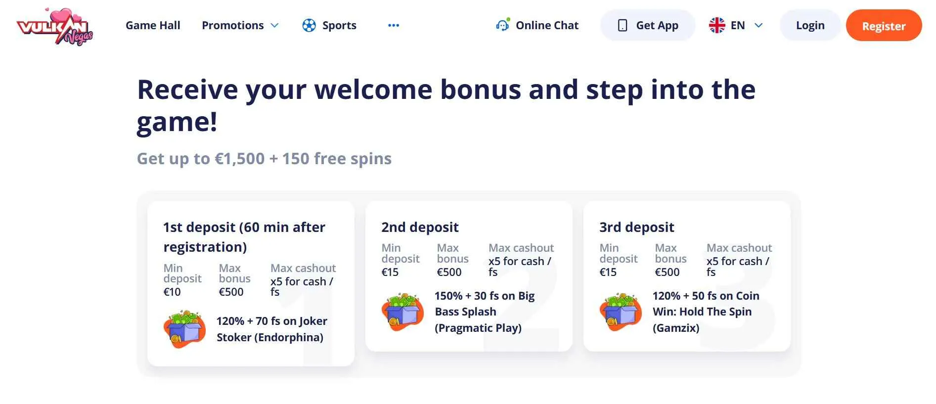 Vulkan Vegas Casino Welcome offer