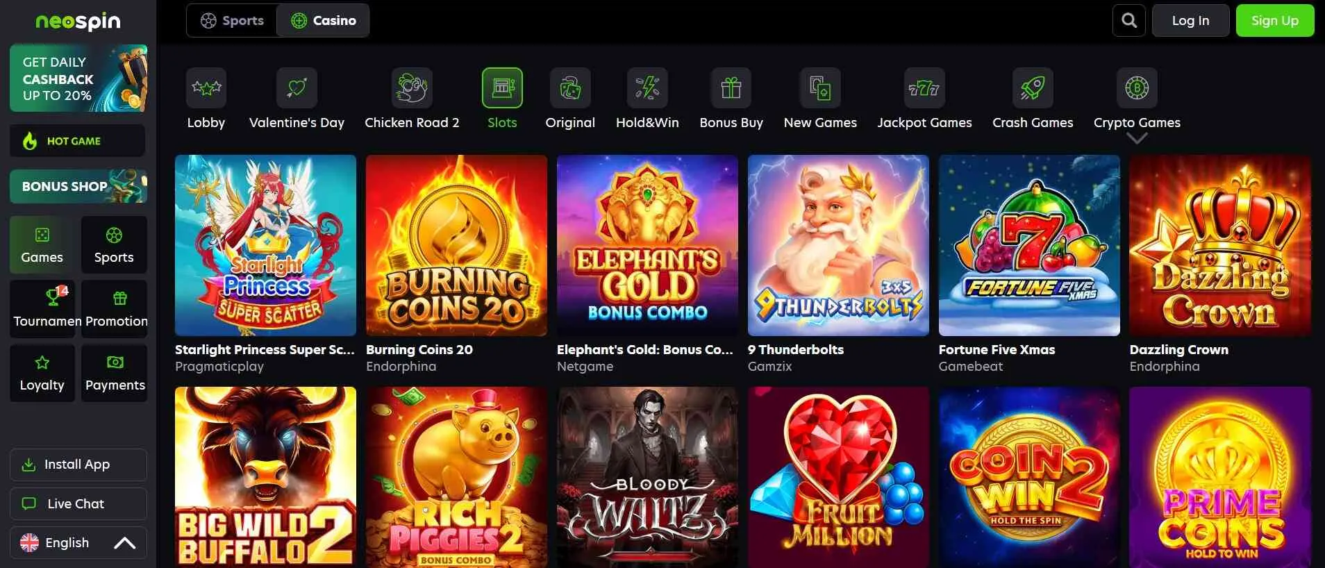 Neospin casino collection of slot games