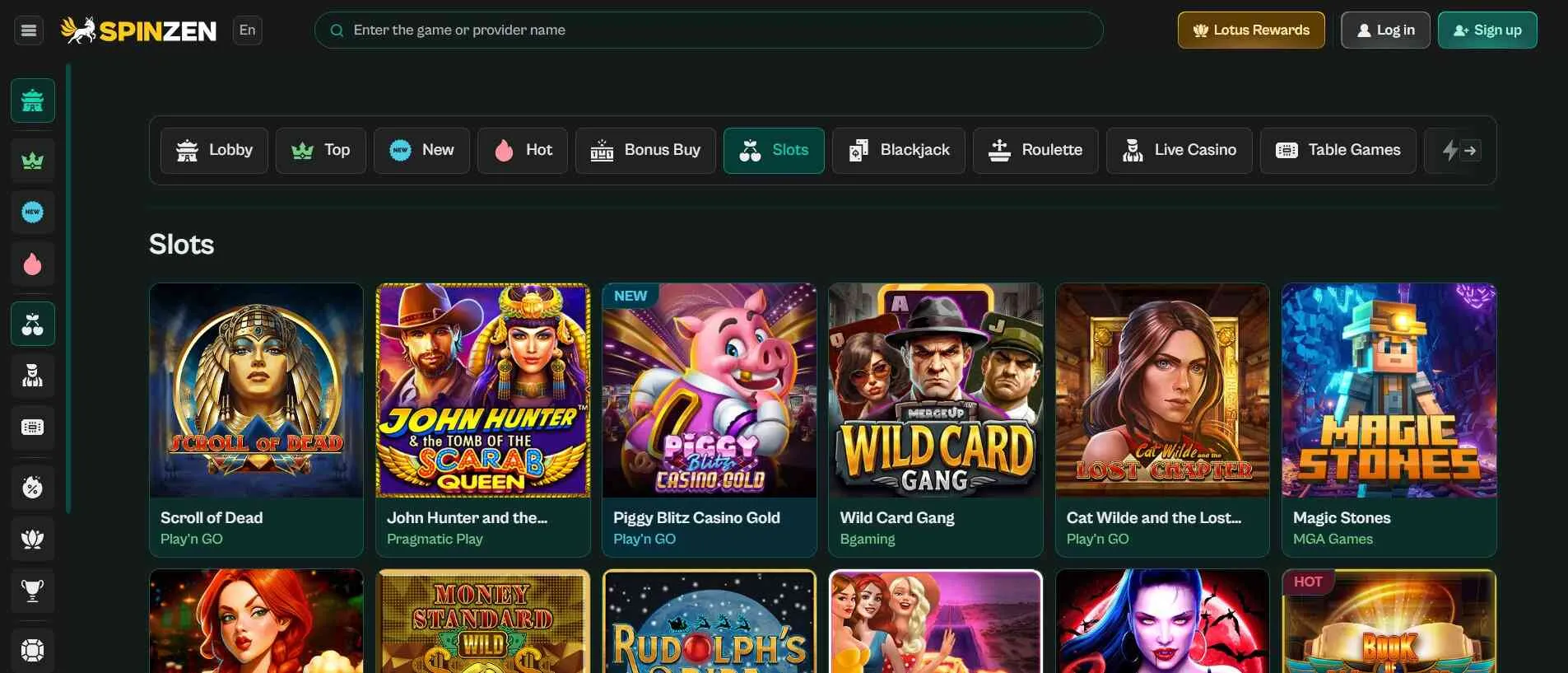 Spinzen Casino collection of casino games