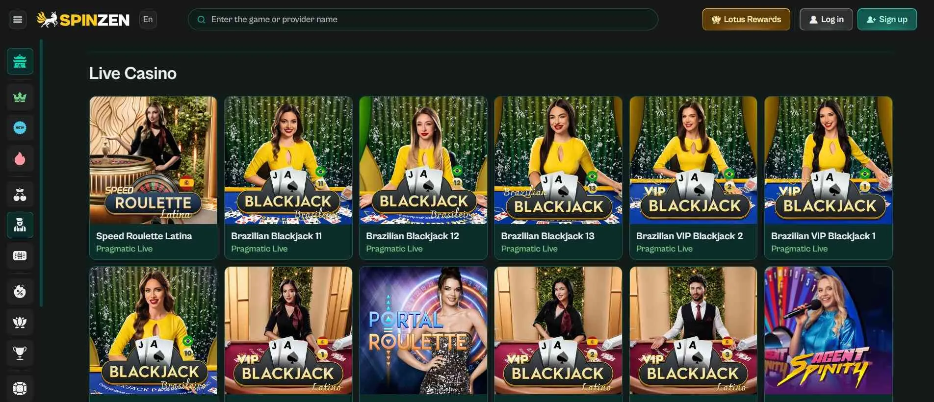 Spinzen live casino games