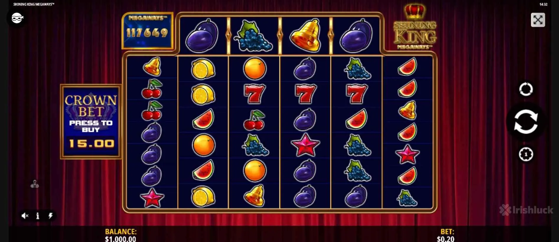 Gameplay of Shining King Megaways Slot