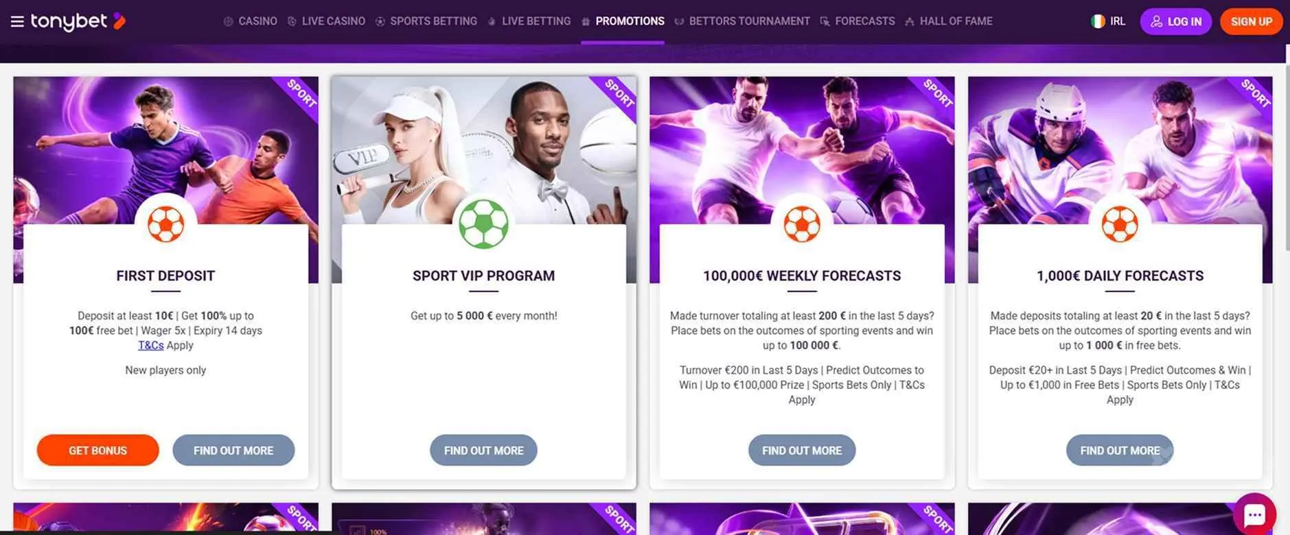 Promotions at Tonybet sportsbook
