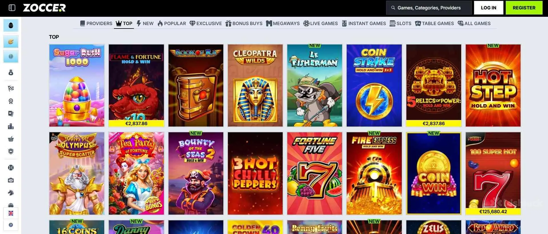 Zoccer Casino collection of games