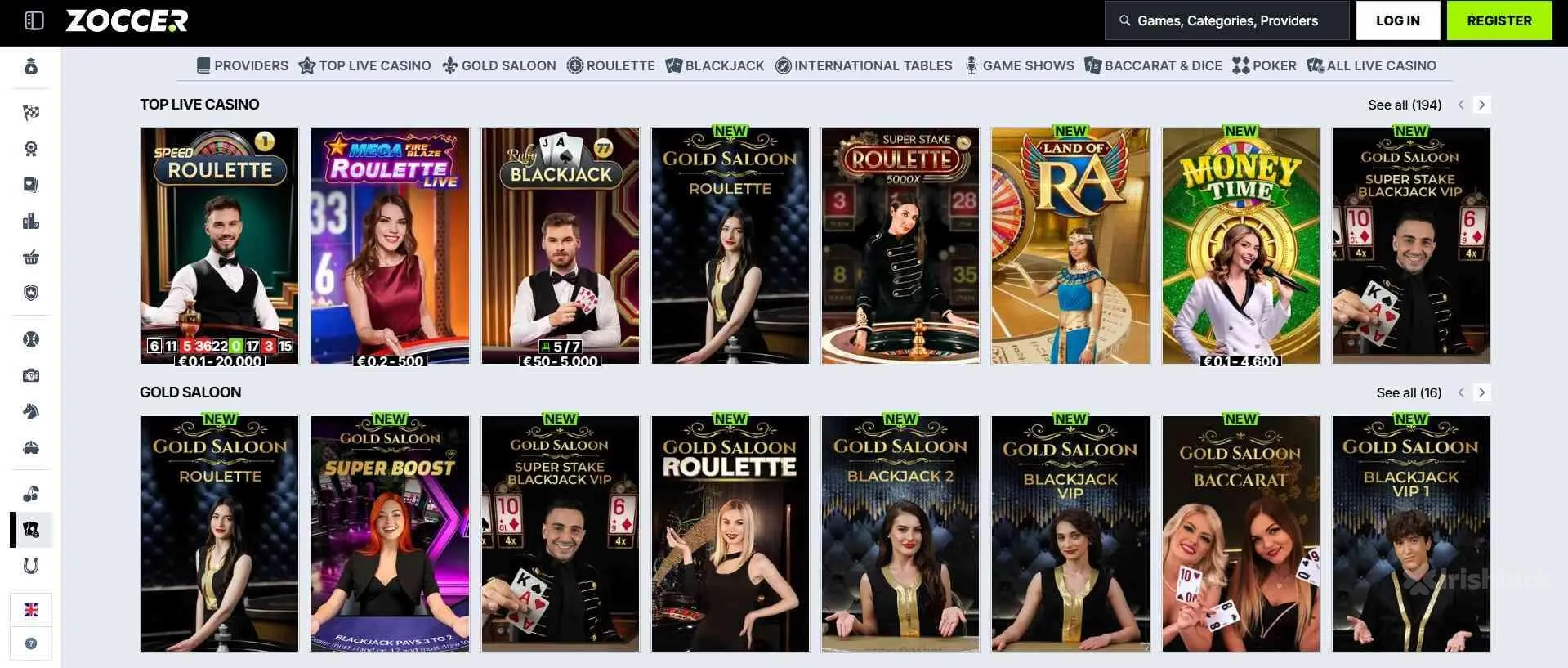 Zoccer Casino live dealer games