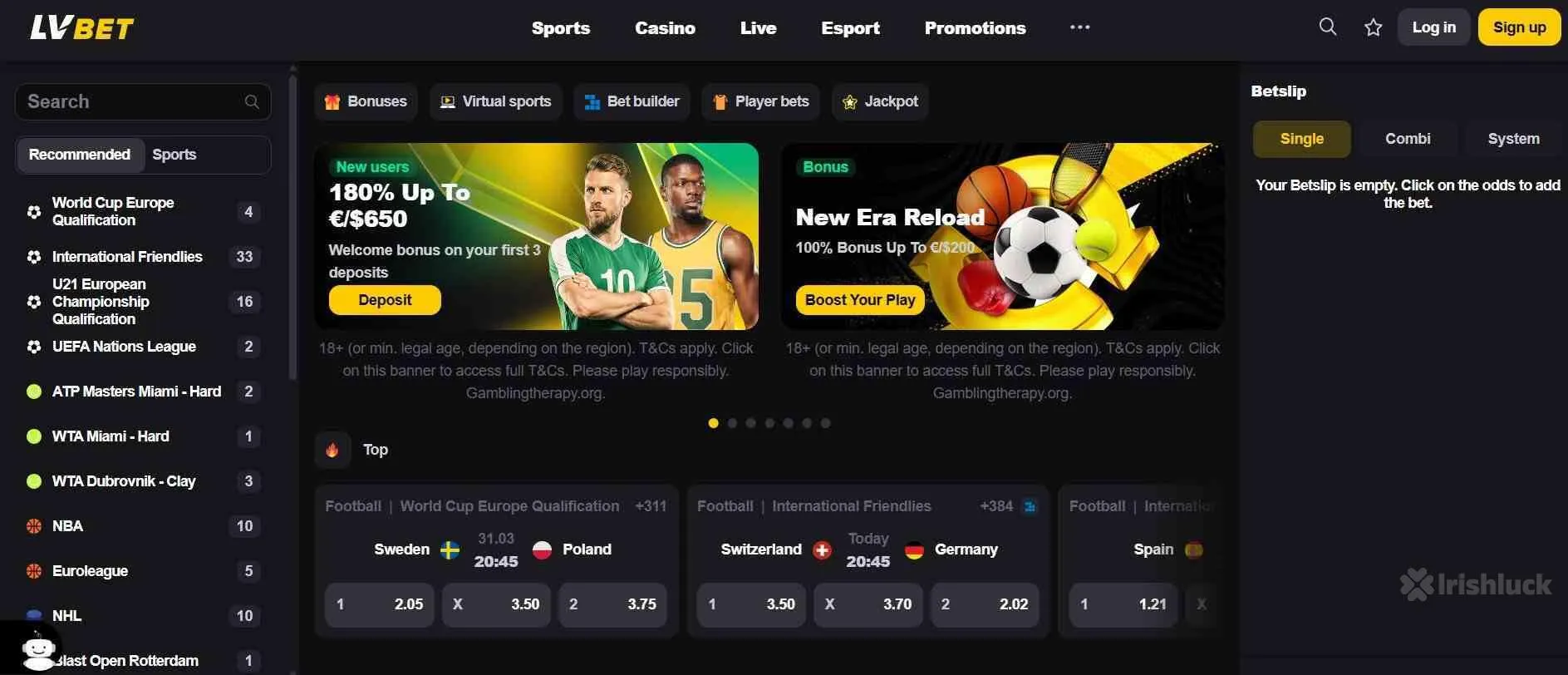 homepage of LVBet sportsbook