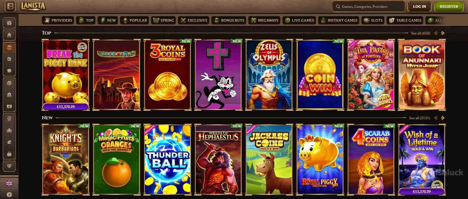 Collection of casino games at Lanista
