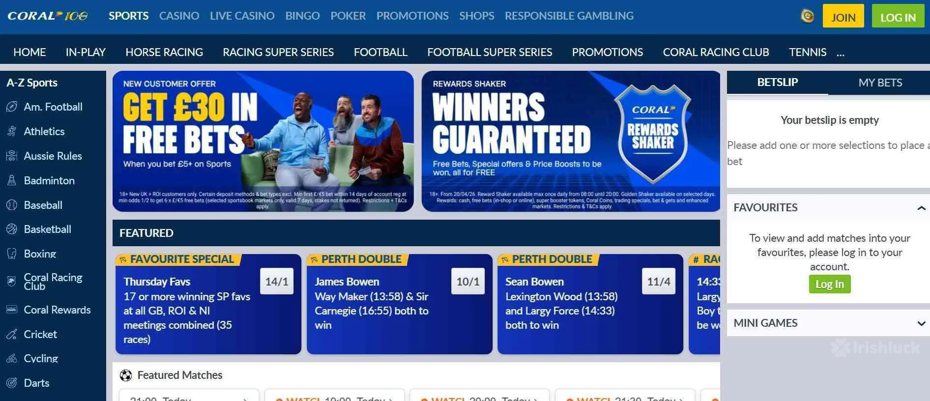 Homepage of Coral sportsbook