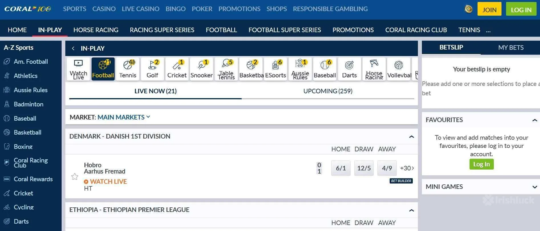 In-play betting at Coral sportsbook