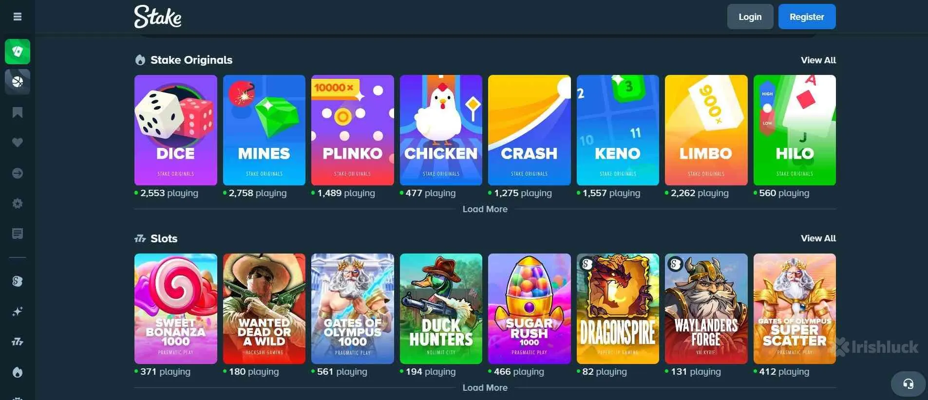 collection of casino games at Stake casino