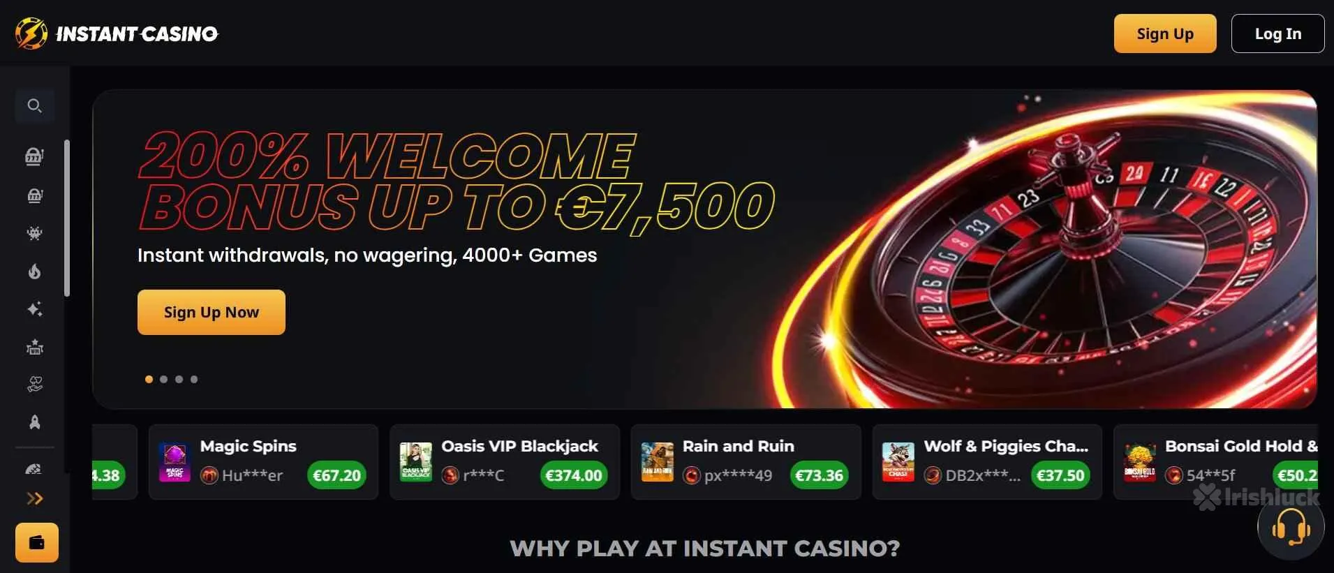 welcome offer at Instant casino