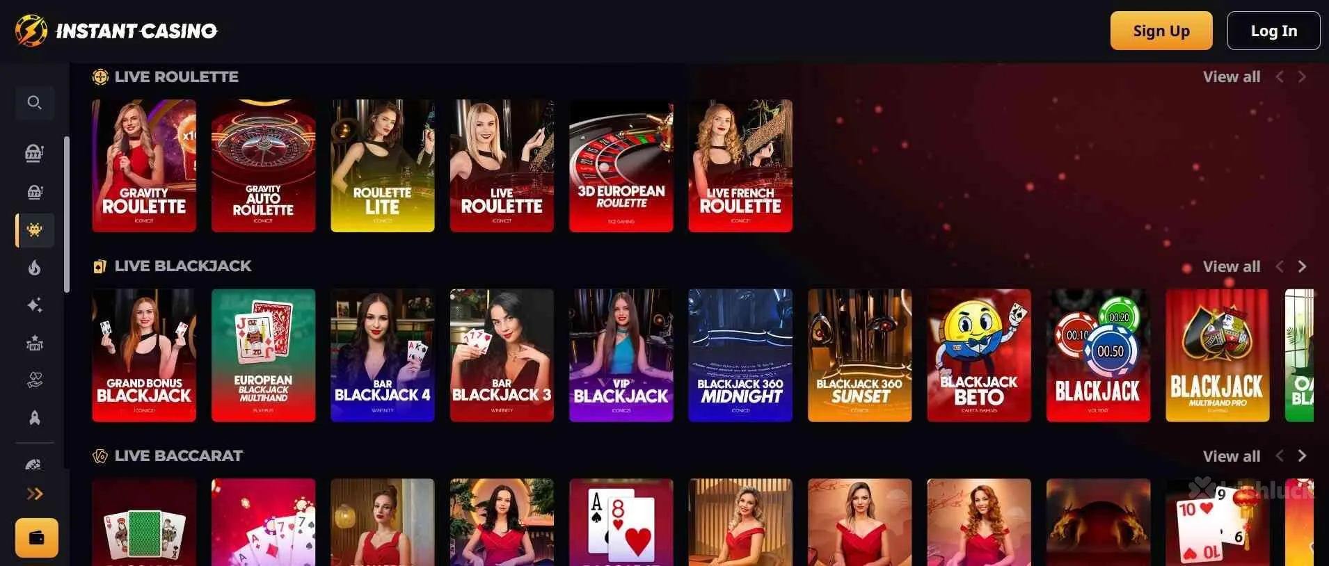 live casino games at Instant casino