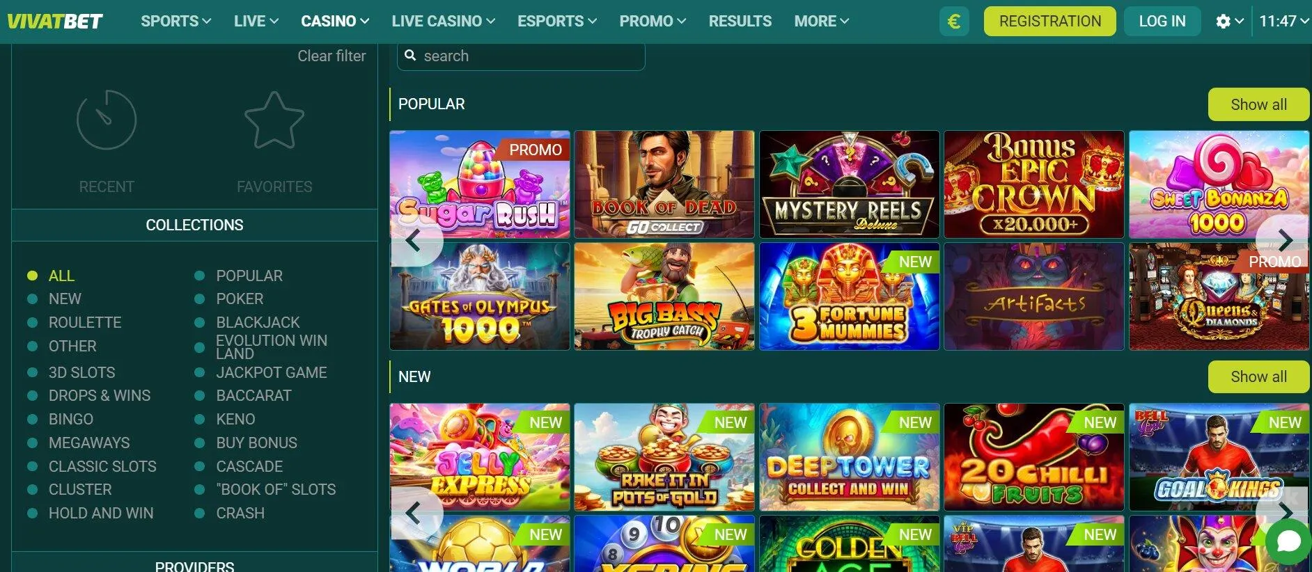 VivatBet casino collection of games