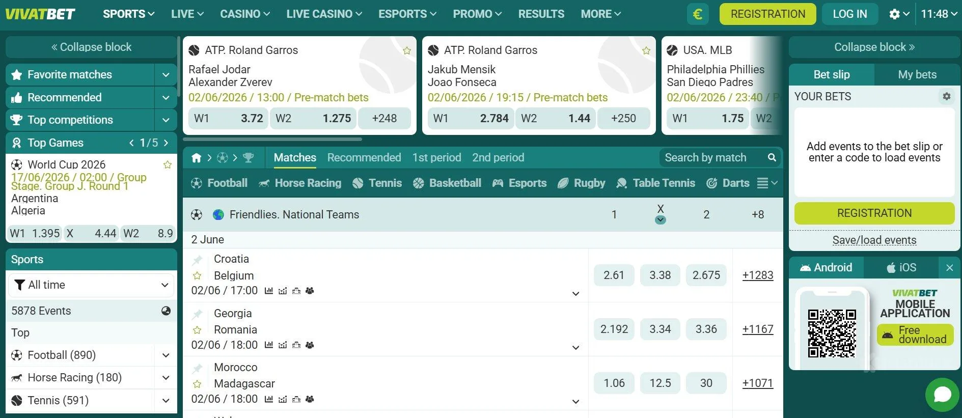 homepage of Vivatbet sportsbook