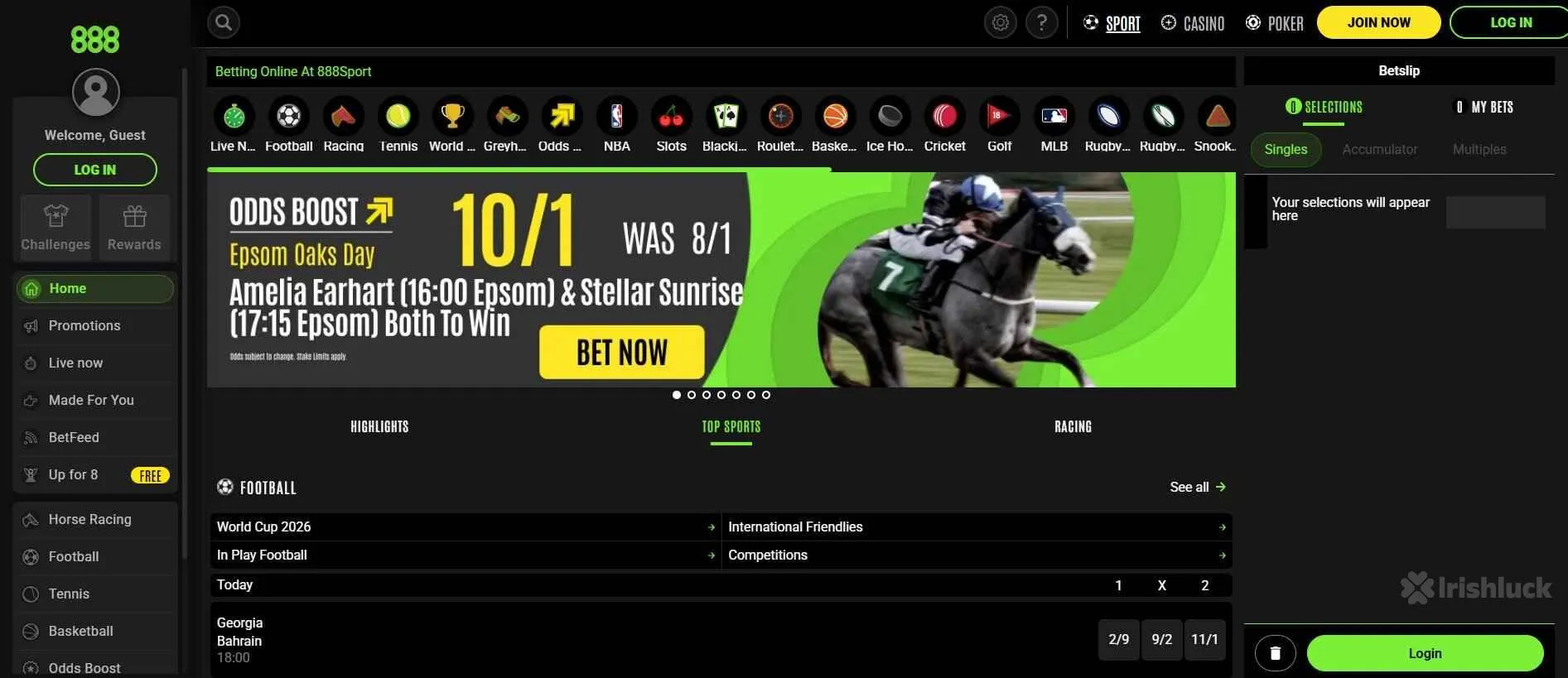 homepage of 888sports
