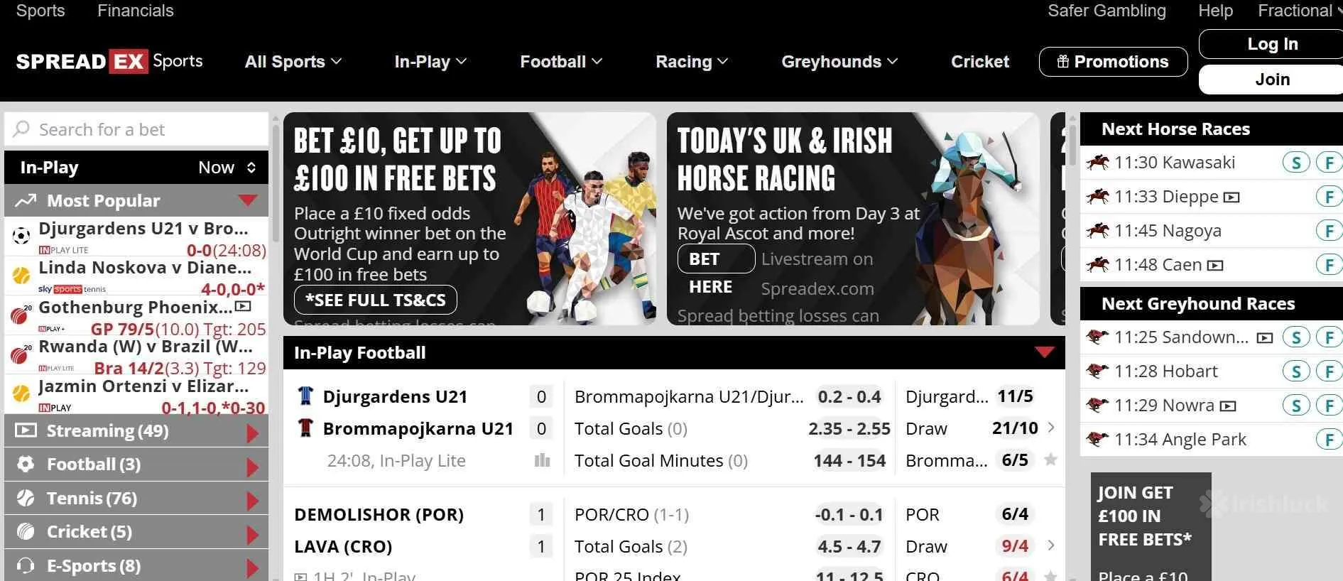 homepage of spreadex sportsbook