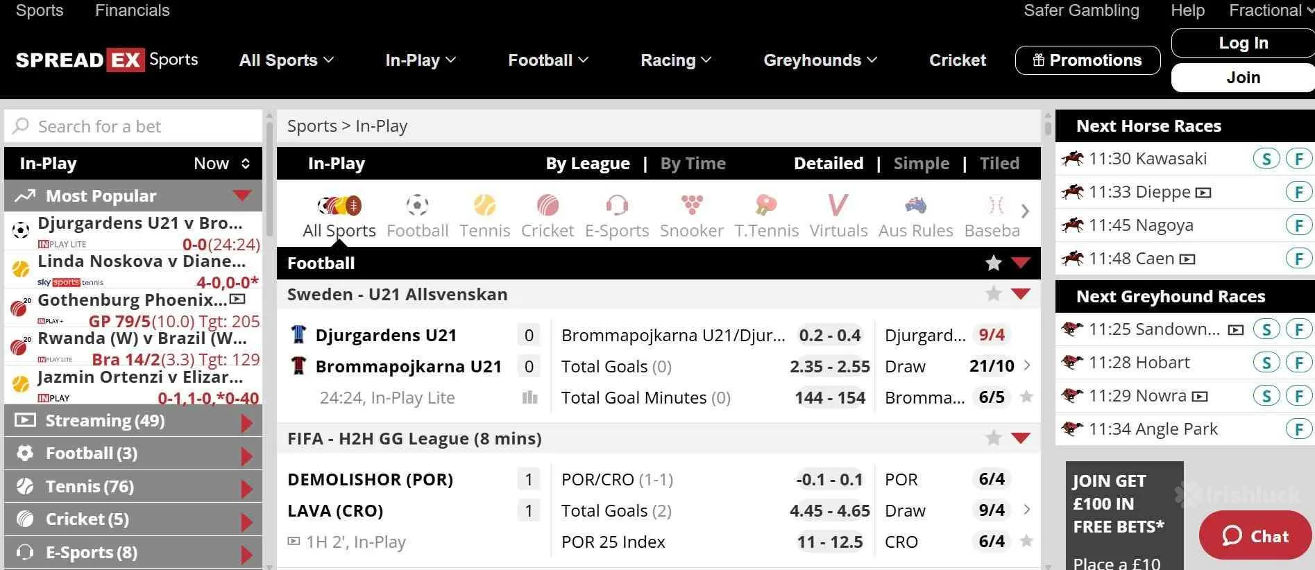 in play bettting at spreadex sportsbook