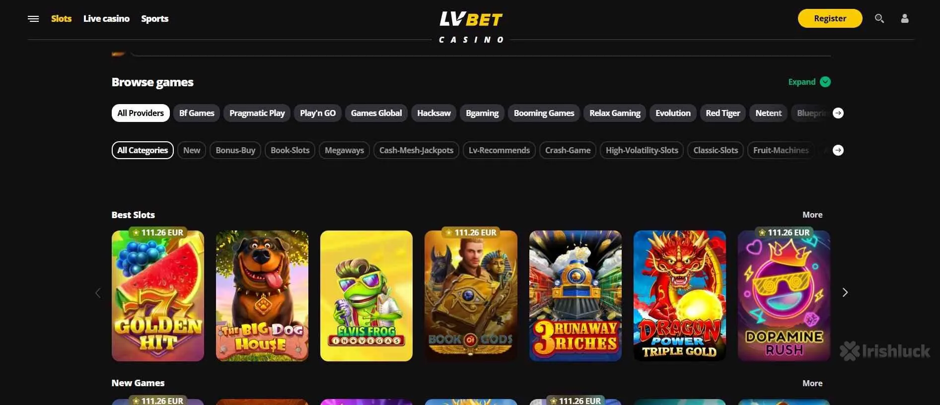 collection of games at LVBet casino