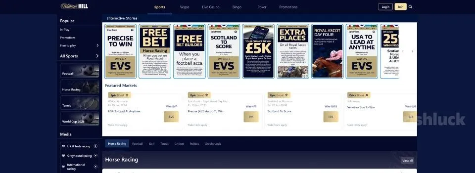 William Hill Sportsbook home page