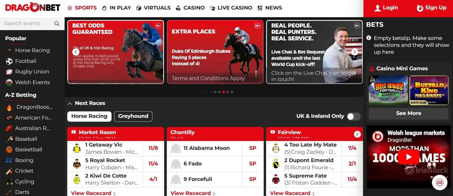homepage of DragonBet sportsbook