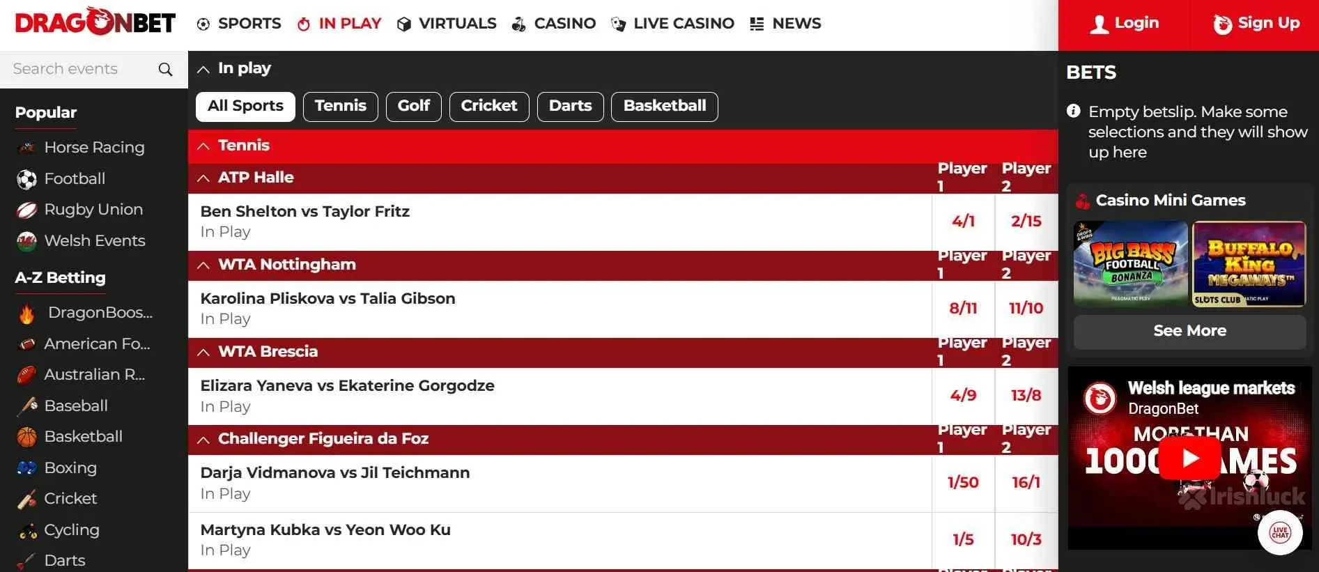 in play betting at dragonbet sportsbook