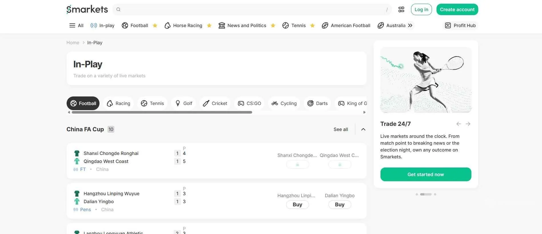 homepage of Smarkets sportsbook