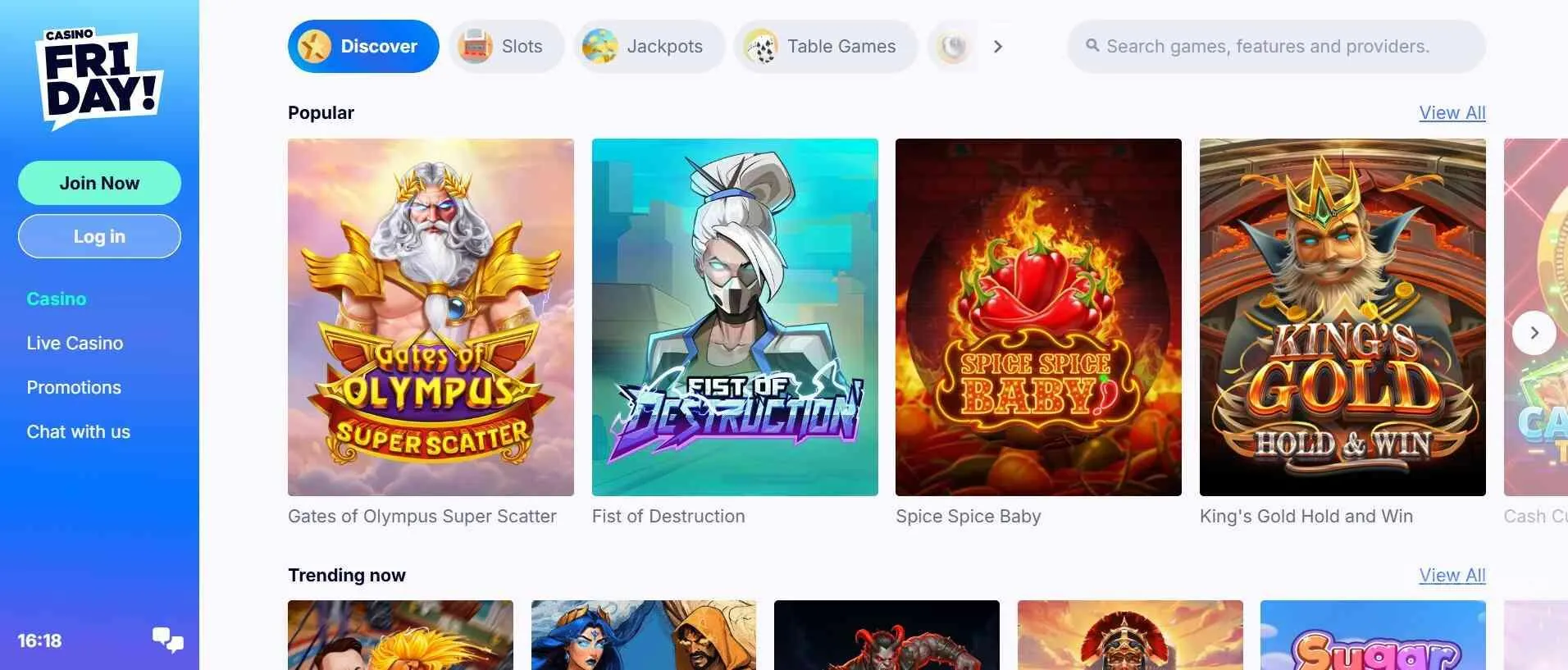 collection of games at Casino Friday