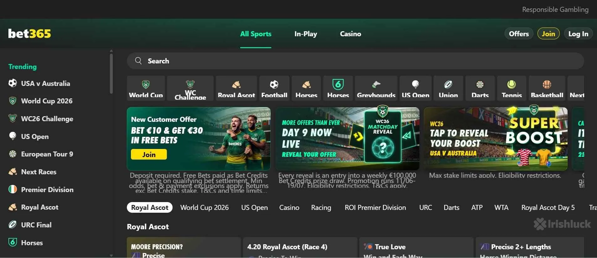 homepage of bet365 sportsbook