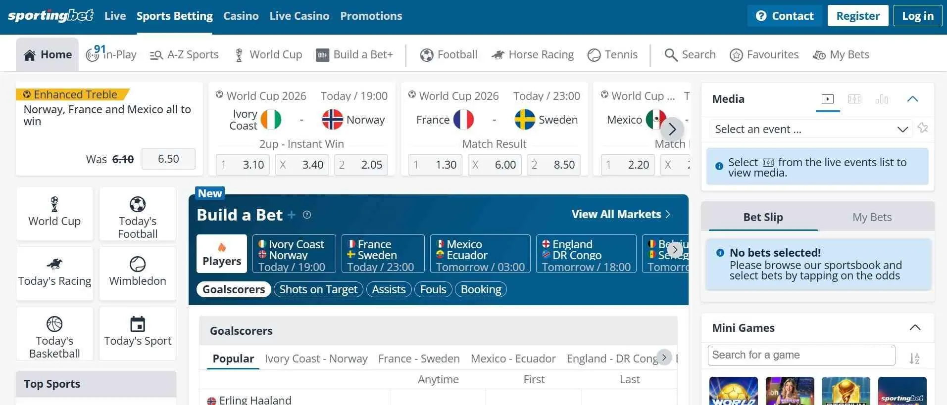 homepage of sportingbet