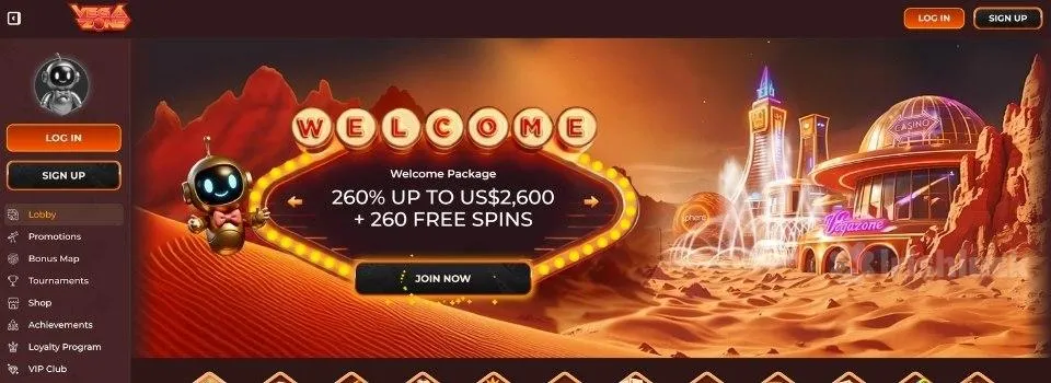 Vegazone casino home page