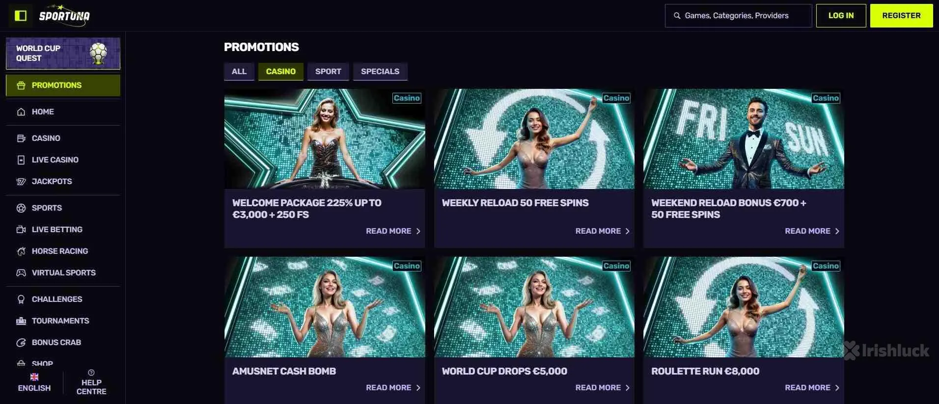 sportuna casino bonuses and promotions