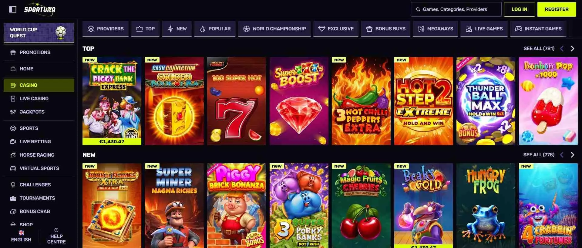 sportuna casino collection of games