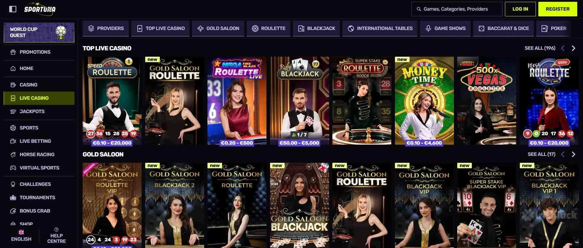 Sportuna live casino games