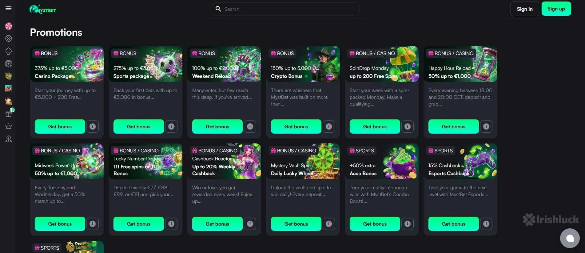 mystbet casino bonuses and promotions