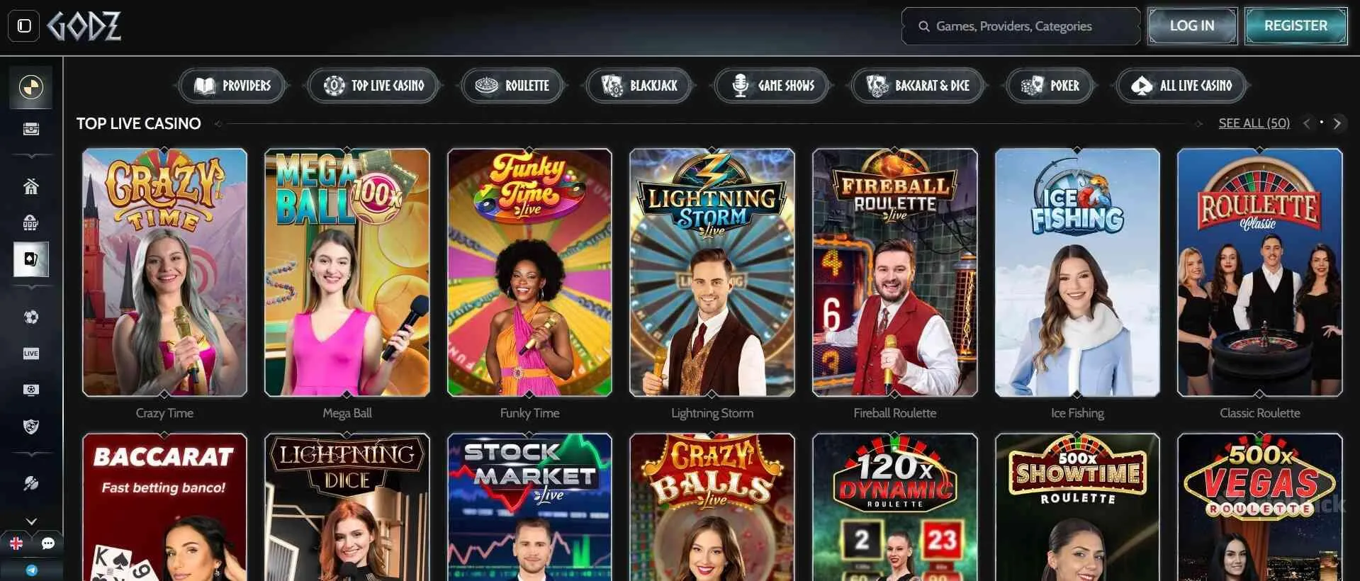 live dealer games at Godz casino