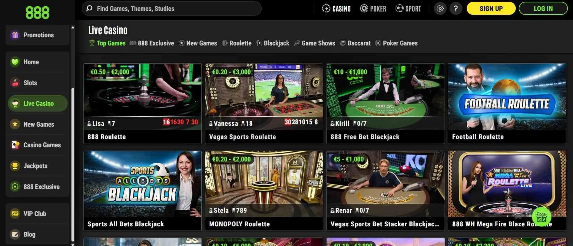 888casino live dealer games