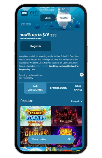Yeti casino home page and bonus