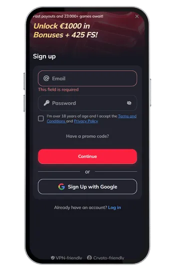 SpinEmpire Casino Sign up