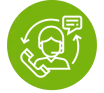 an icon of a customer service representative on a green background