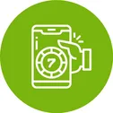 icon of a hand holding mobile phone in green and white color